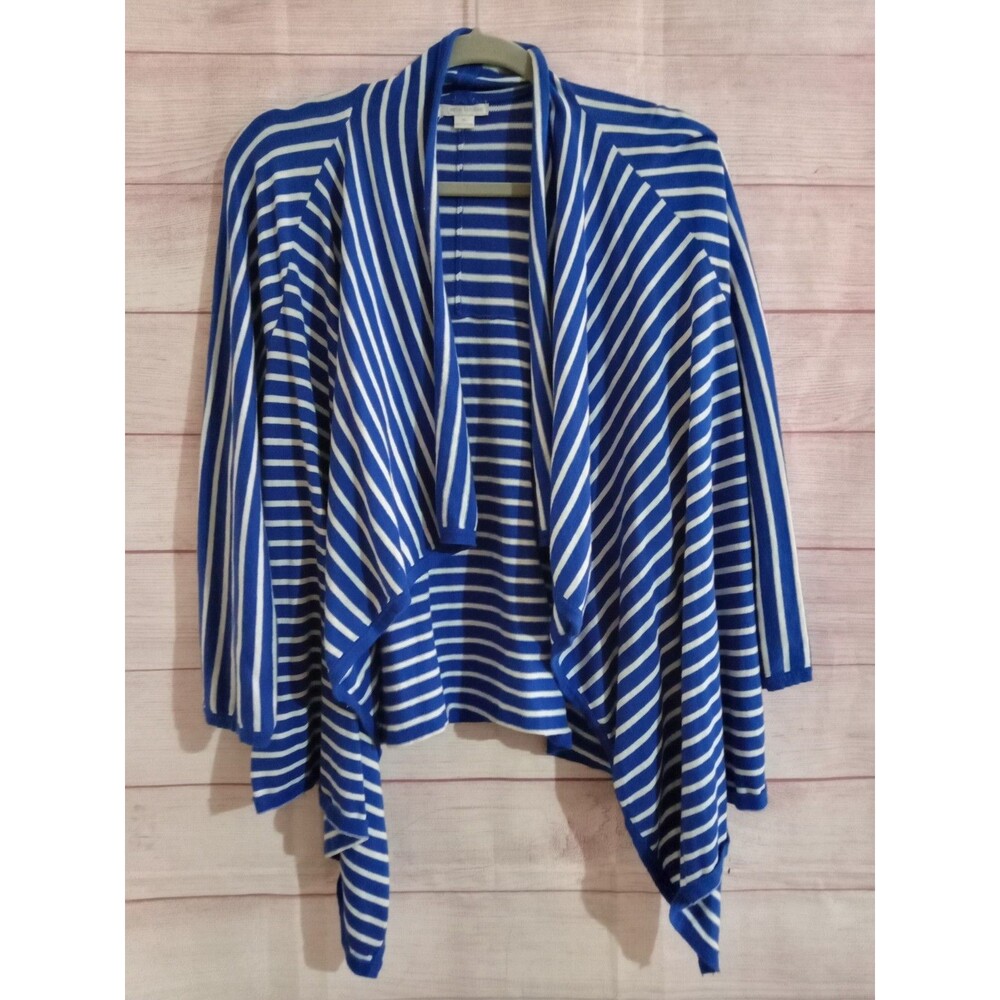 Erin London Cardigan Sweater Women's Size XL Blue White Striped Waterfall Open